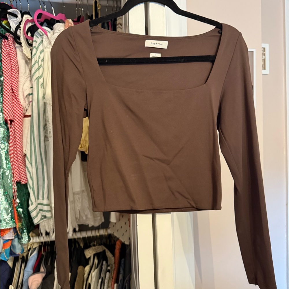 Aritzia Chocolate Brown Square Neck Long Sleeve